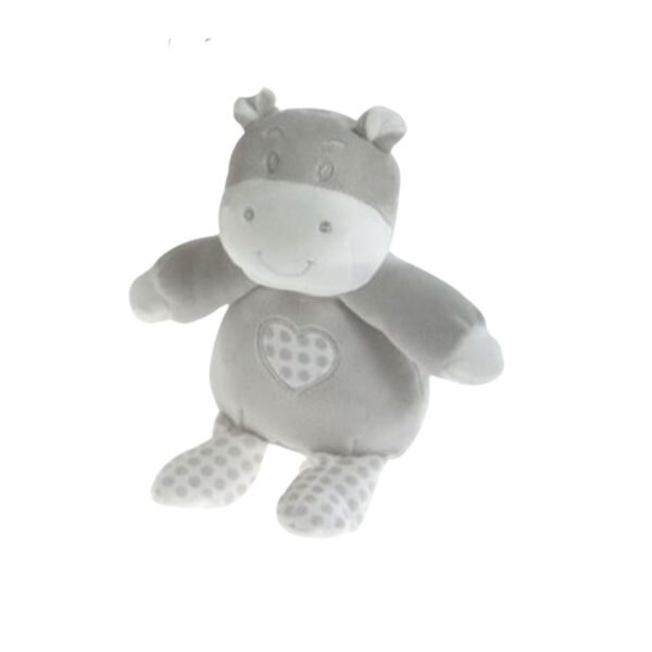 Peluche sonajero hipopótamo gris